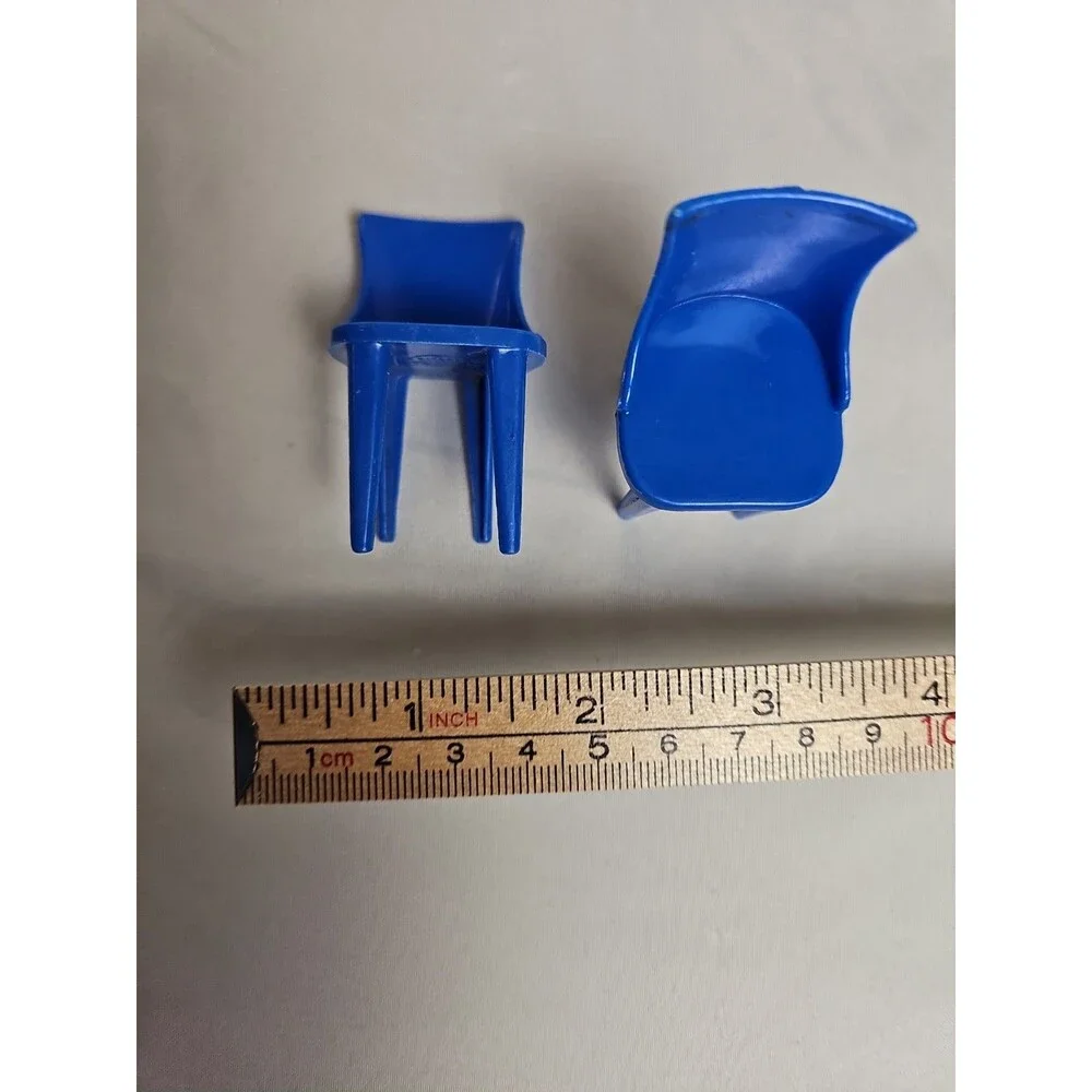 2 Vintage Plasco K-7 Blue Dollhouse Chair Miniature Furniture Mid Century